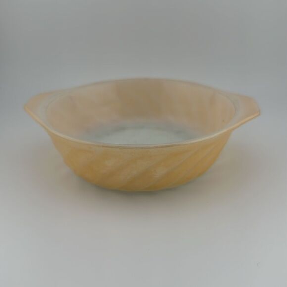 1950s Fire King Copper Peach Tint Luster Ovenware Swirl Individual Casseroles - Picture 2 of 3